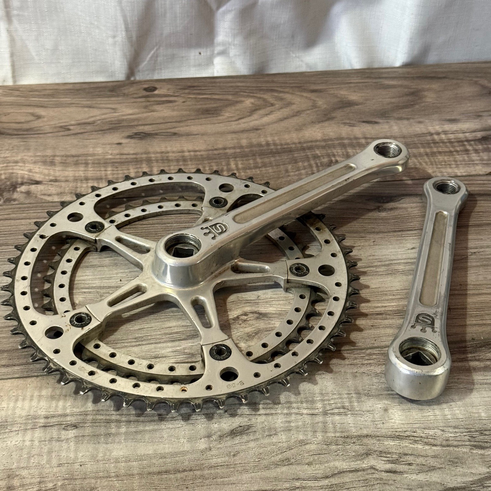 Vintage Sugino Mighty Crankset 171 53 42 Square Taper Drillium 144BCD Drilled 