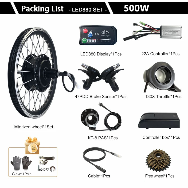 Electric Bike Motor Kit 36V 48V 500W Rear Cassette Brushless Hub Motor Wheel