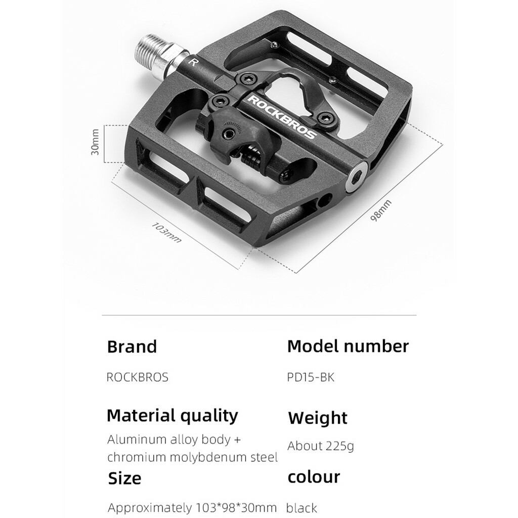 ROCKBROS Bike Pedals SPD Lock Pedals Non-Slip MTB 2 in 1 Dual Function Pedals