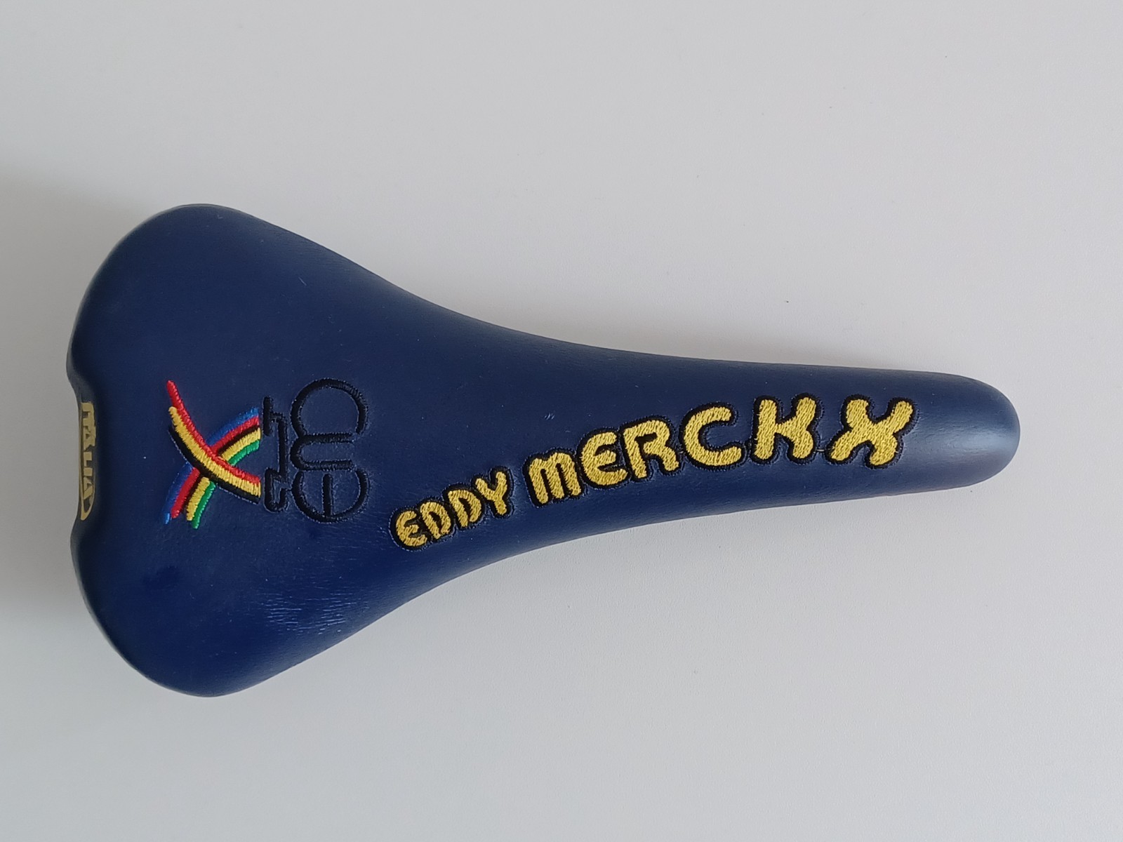 Selle Italia1999 Max Flite Eddy Merckx embroidery blue leather padded saddle NOS