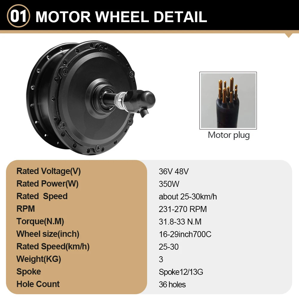 Electric Bike Conversion Kit 36V 48V 350W Rear Rotate Brushless Hub Motor Wheel