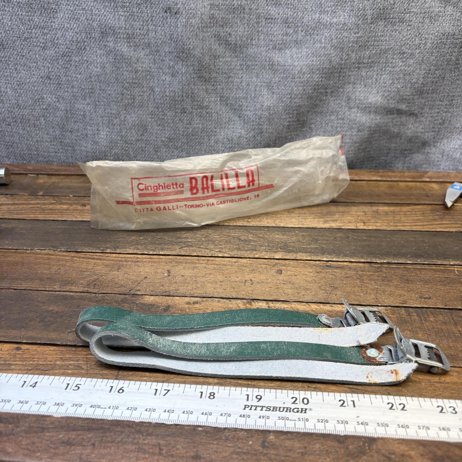 Vintage Balilla Toe Straps Green Leather Pair Road Track Bike Eroica Italy