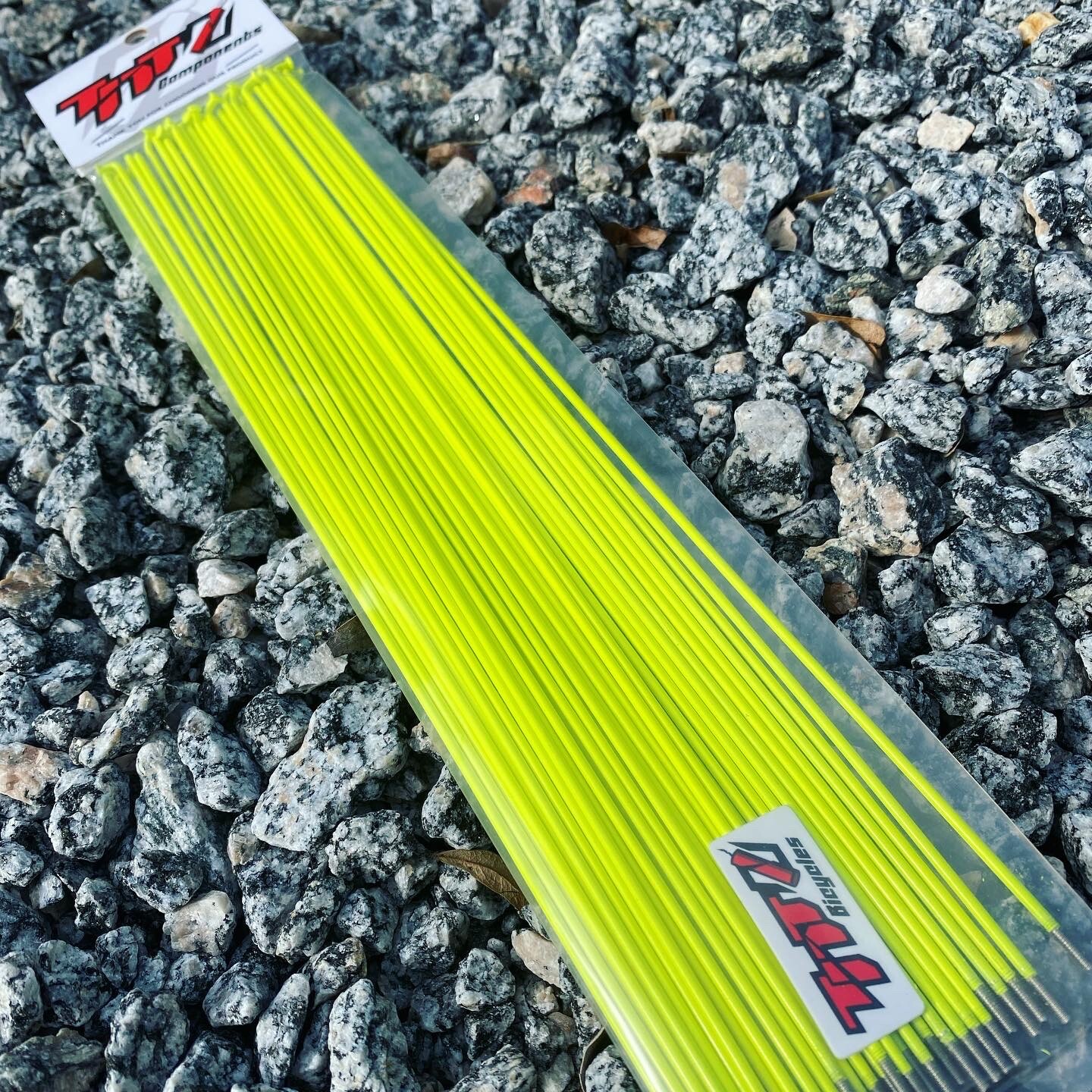 Bicycle Spokes & Nipples – 14G Stainless Steel – FLO YELLOW (CHOOSE YOUR LENGTH)
