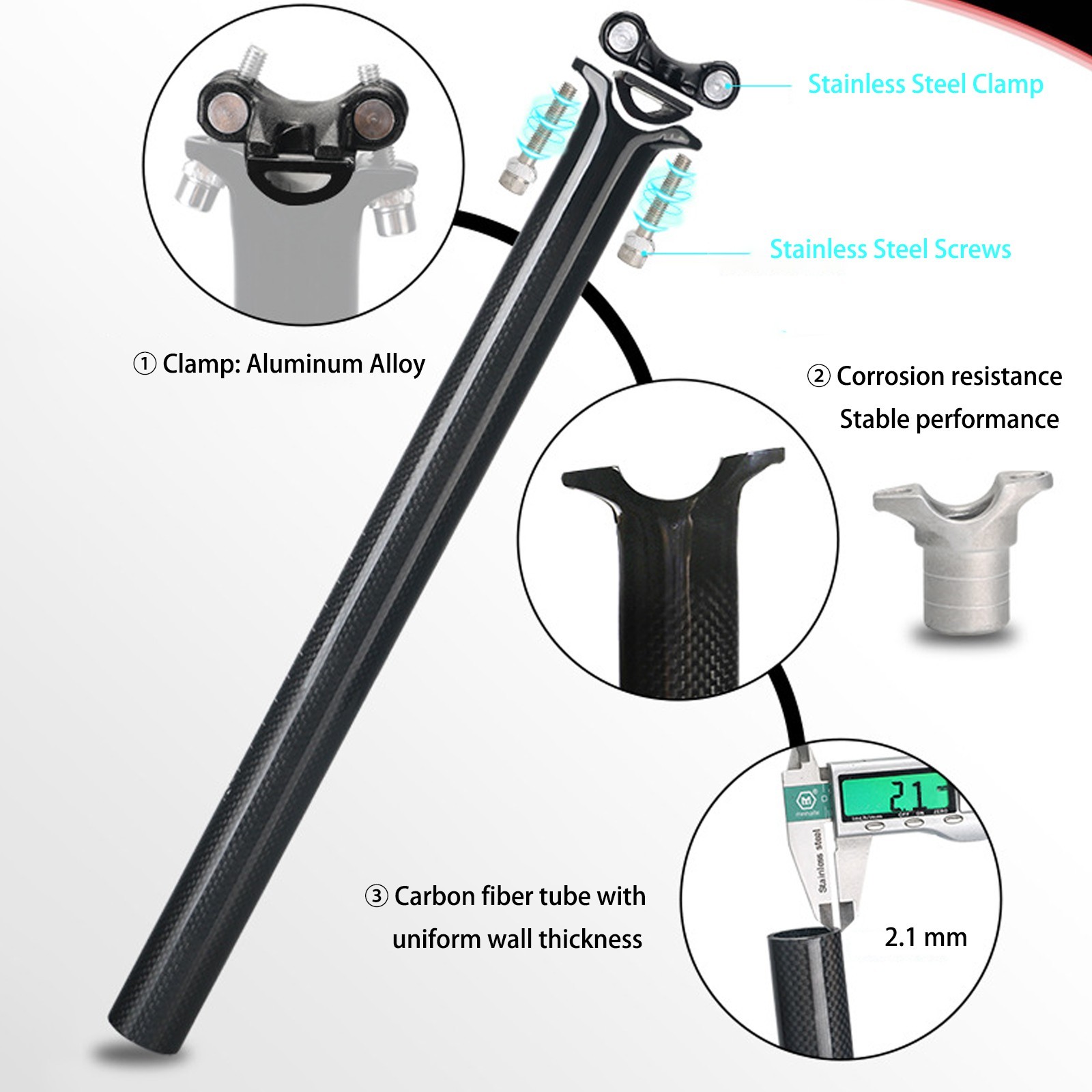 3K Carbon Fiber Bicycle Seatpost Racing Road Bike Seat Post Tube 27.2 x 350 mm