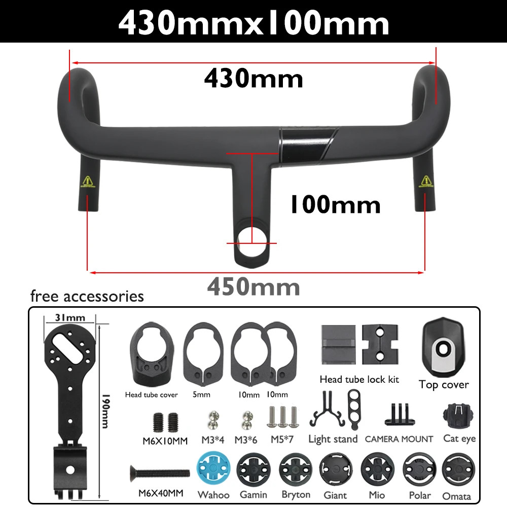 Carbon Fiber Integrated Handlebar for Road Bike 370-430mm with Computer Bracket