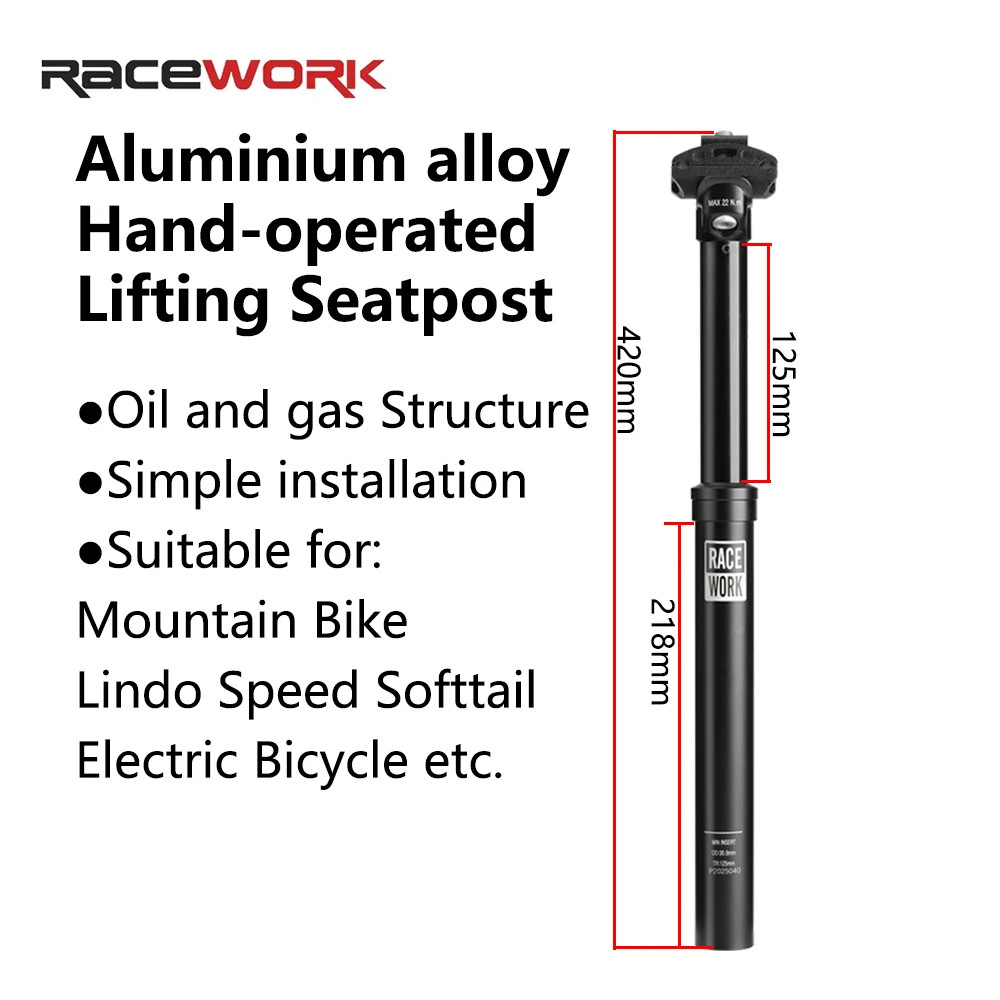 RACEWORK MTB Dropper Seatpost 27.2/30.9/31.6Mm Hand Control Hydraulic Height Adj