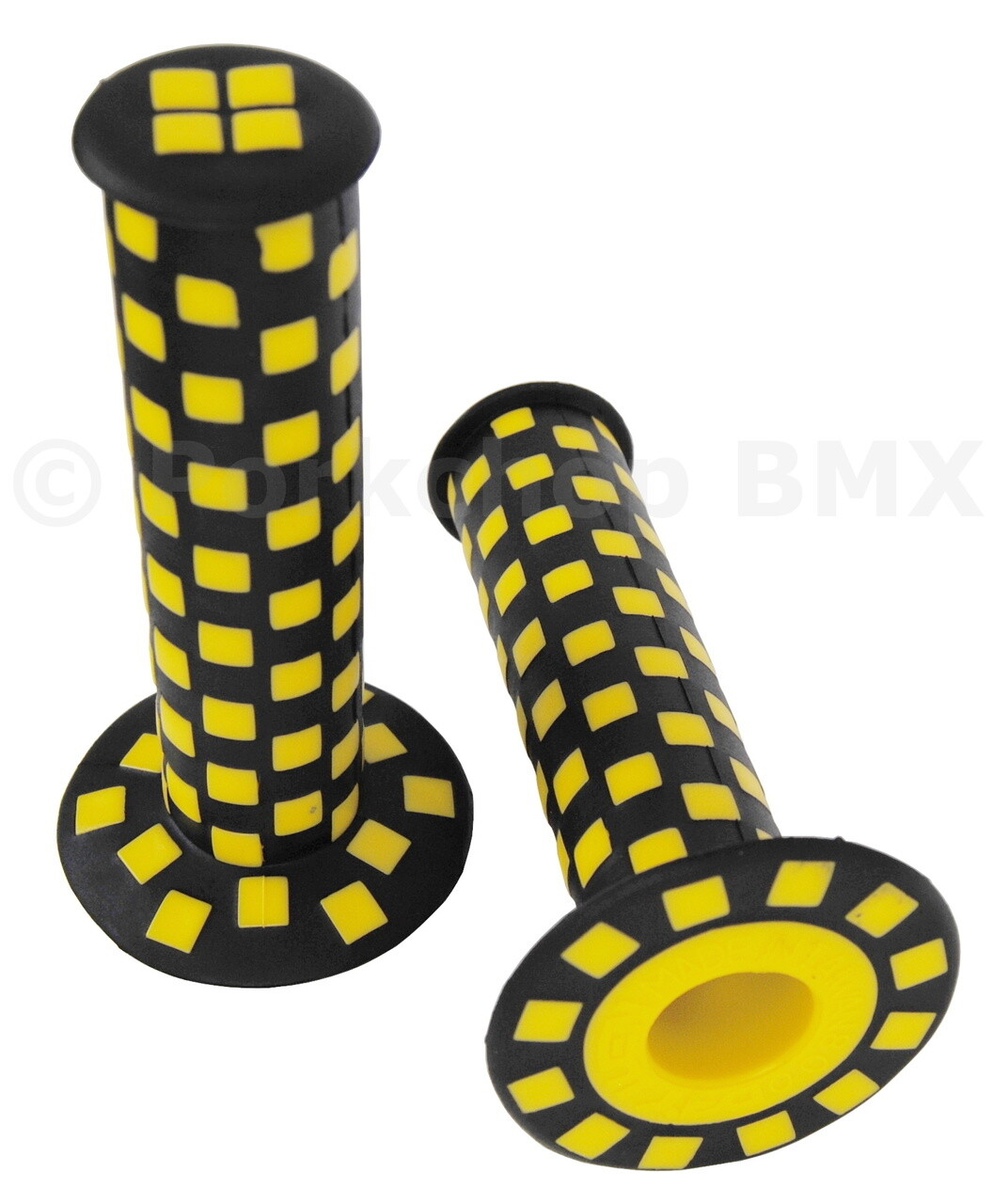 Checkerboard BMX bicycle grips – 125mm – BLACK and YELLOW