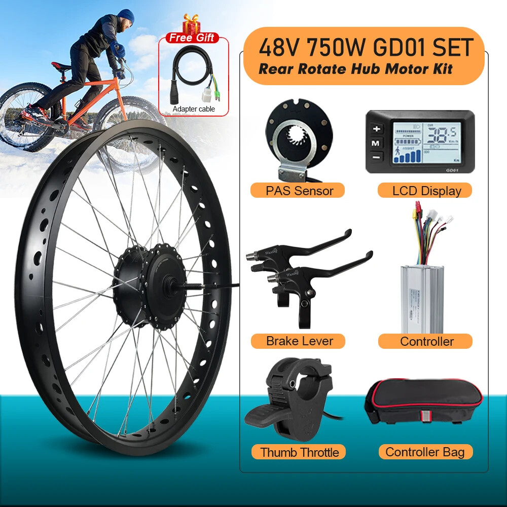 48V 750W Snow E-bike Conversion Kit 20 24 26inch Rear Rotate Wheel Hub Motor
