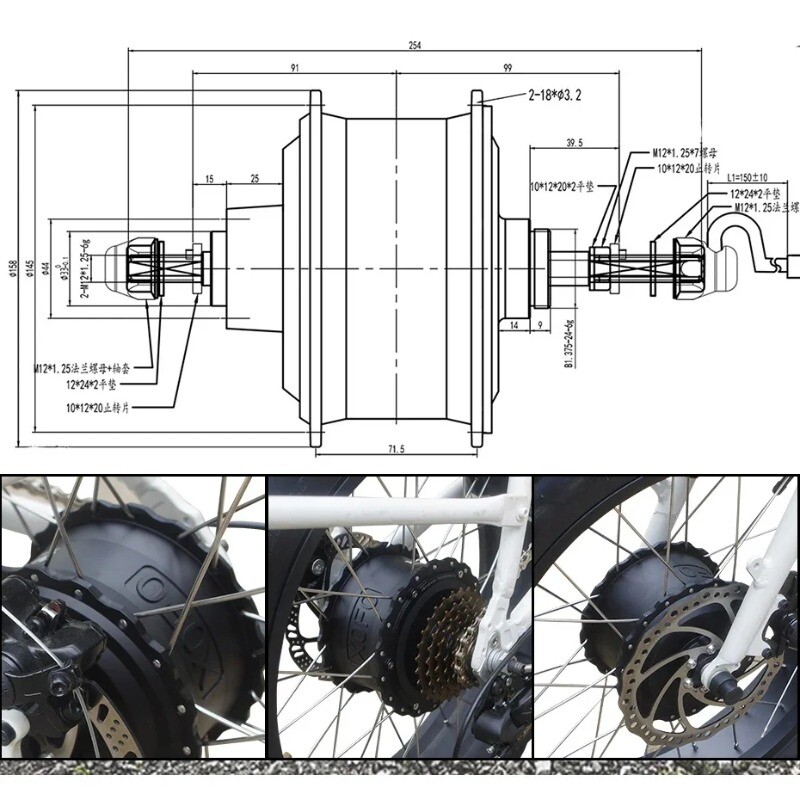 48V 1000W 20/24/26» Snow Electric Bike Fat Tire Brushless Gear Rear Hub Motor