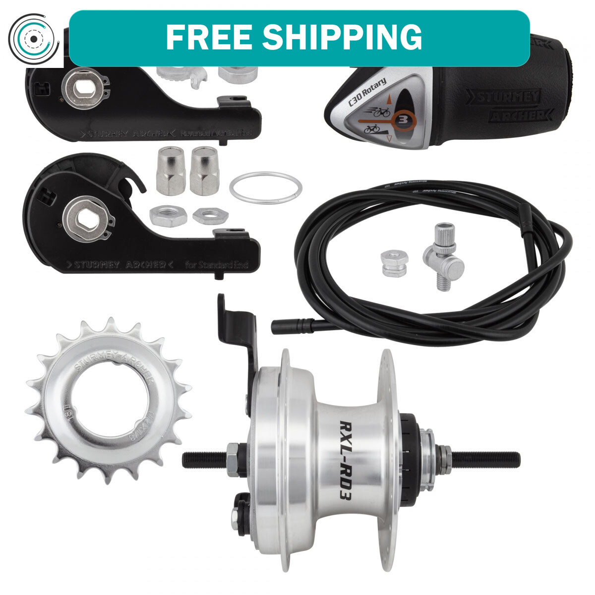 Sturmey Archer RXLRD3 3sp Hub & Drum Brake Kit RR 36H Sil 3s Int