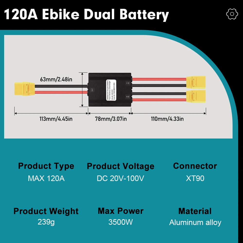 20V-100V 20A-120A Ebike Double Battery Discharge Converter Connection Adapter