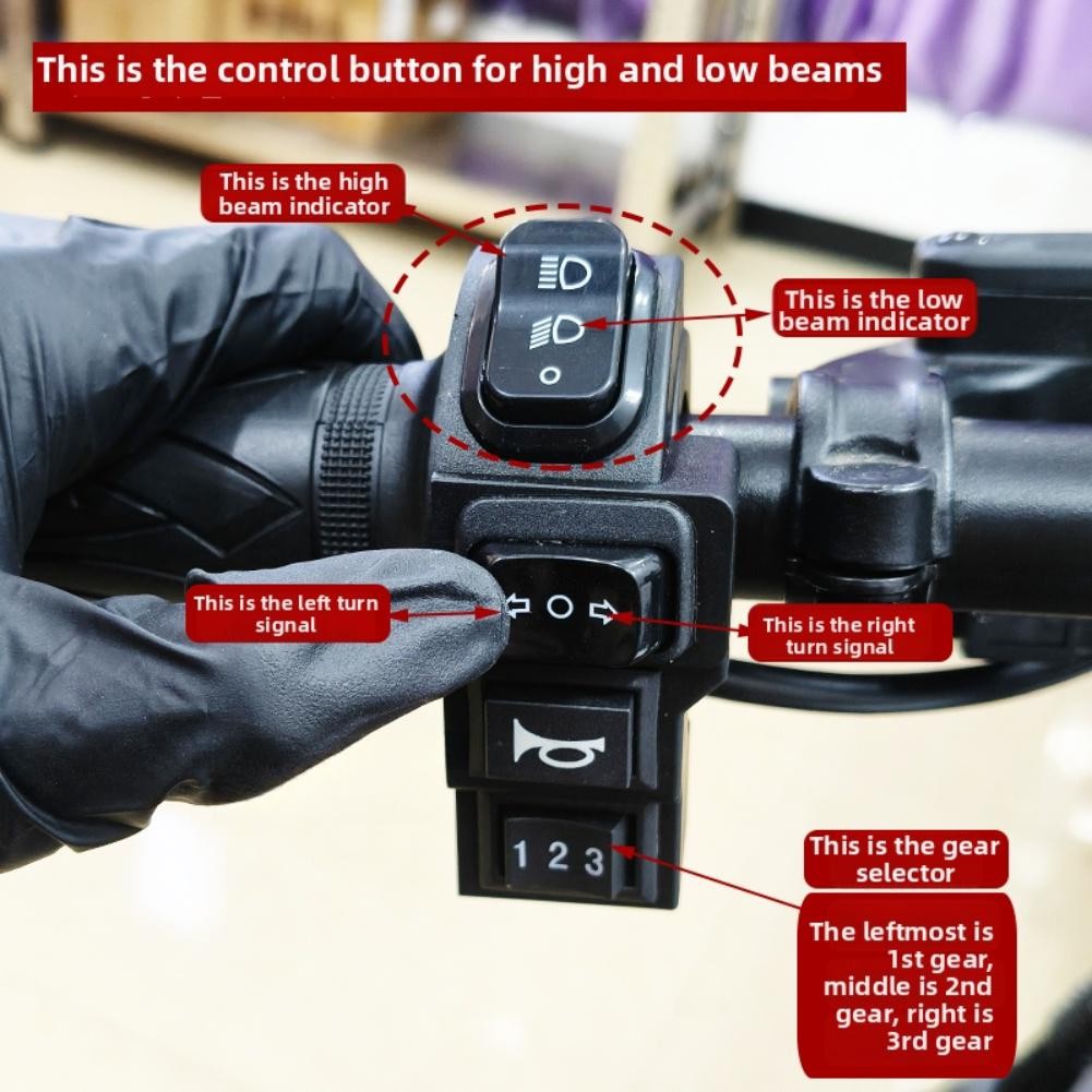 E-bike 4-in-1 Control Switch Headlight Turn Signal Klaxon 9 Pin SM Connector