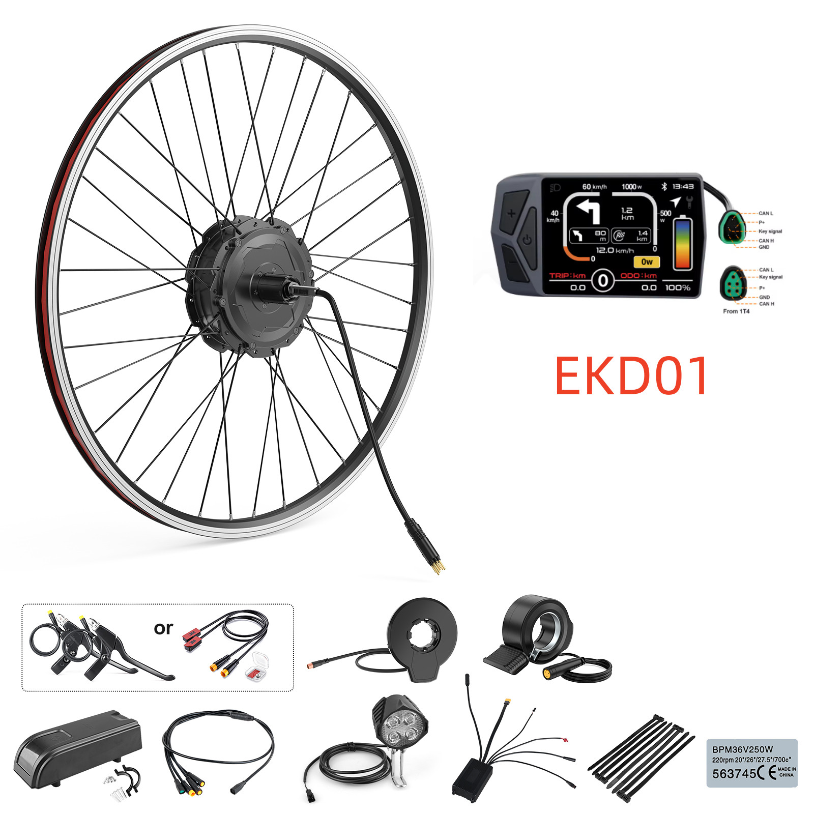 48V 750W Rear Hub Motor Electric Bike Conversion Kit 26″ 27.5″ 700C V-brake USA