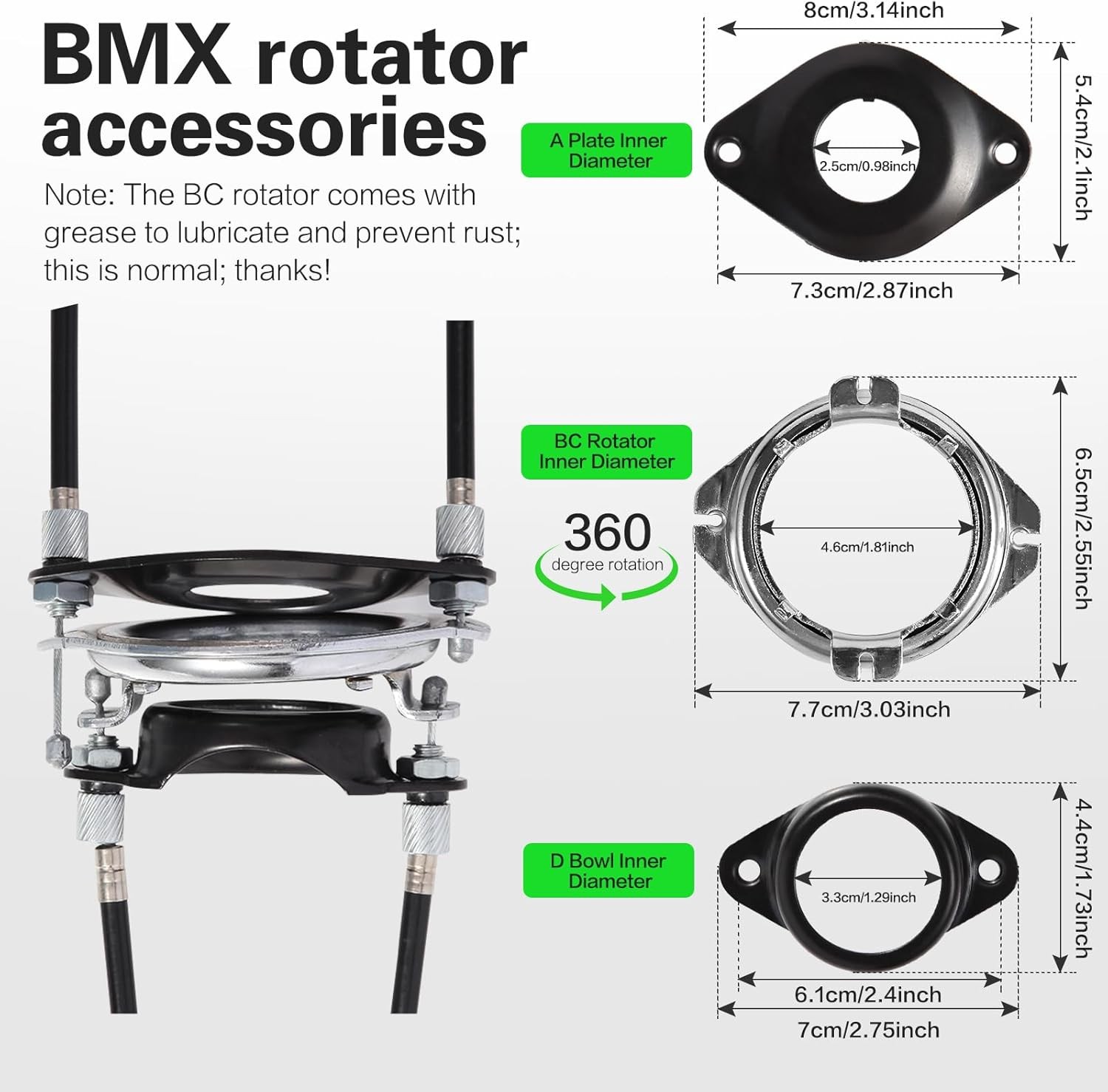 BMX Bike Gyro Brake Cables Front + Rear (Upper + Lower) with Spinner Rotor Full