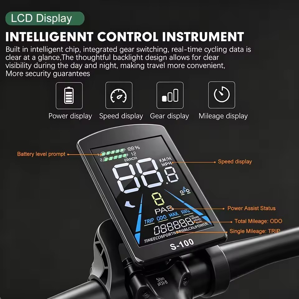 E-Bike LCD Display 24V-72V UART NFC Power Speed Meter Control Panel FS