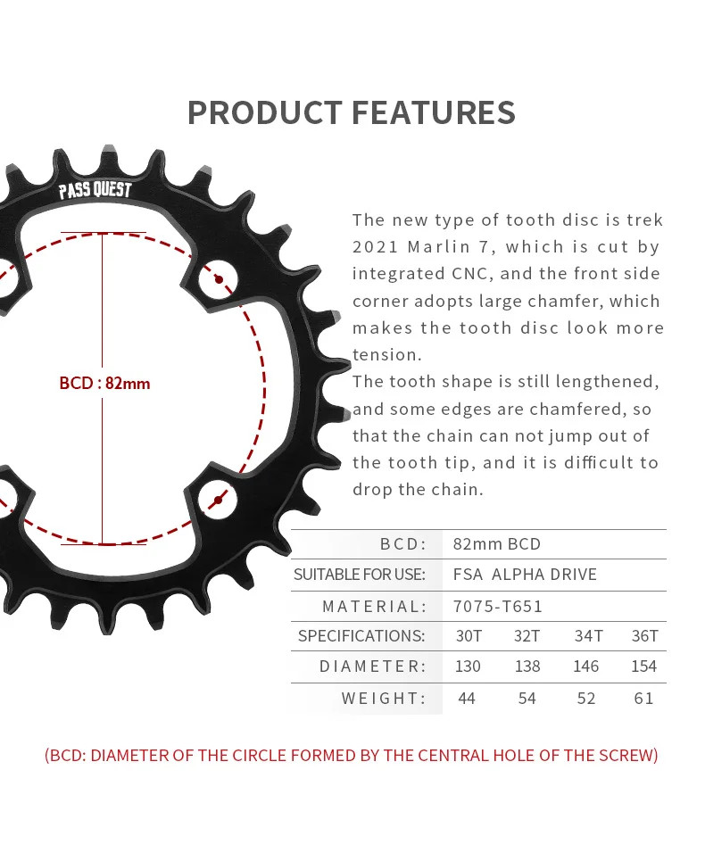 82BCD Narrow Wide Chainring 28T 30T 32T 34T 36T for MTB Bicycle Crankset
