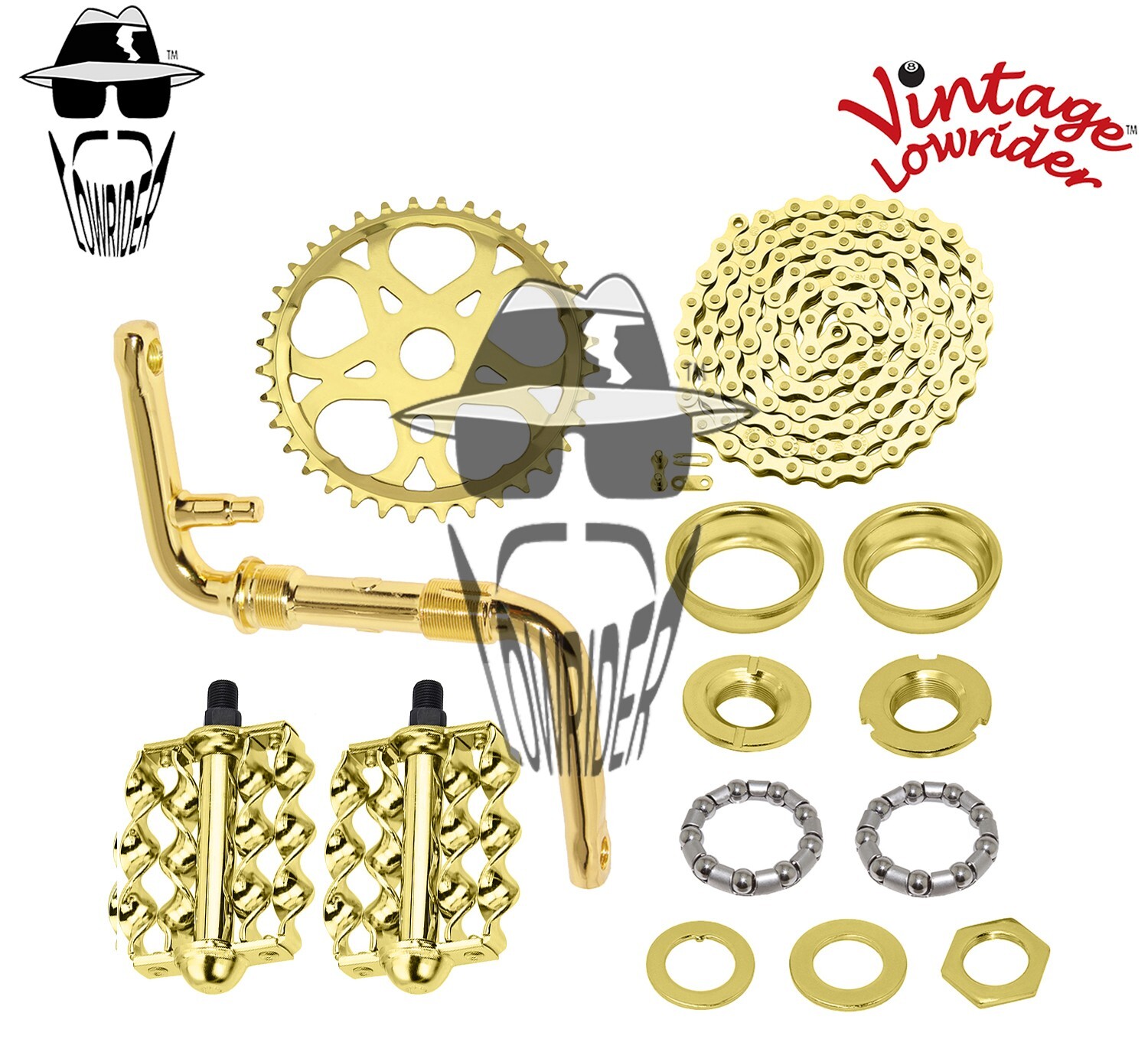 VINTAGE LOWRIDER – Regular CRANK PKG – Lucky 7 Double Square Twisted Pedal Gold