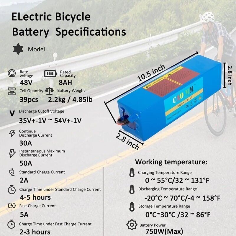 48V Ebike Lithium Battery For 1500W 1000W 750W 500W 200W Electric Bike Bicycle