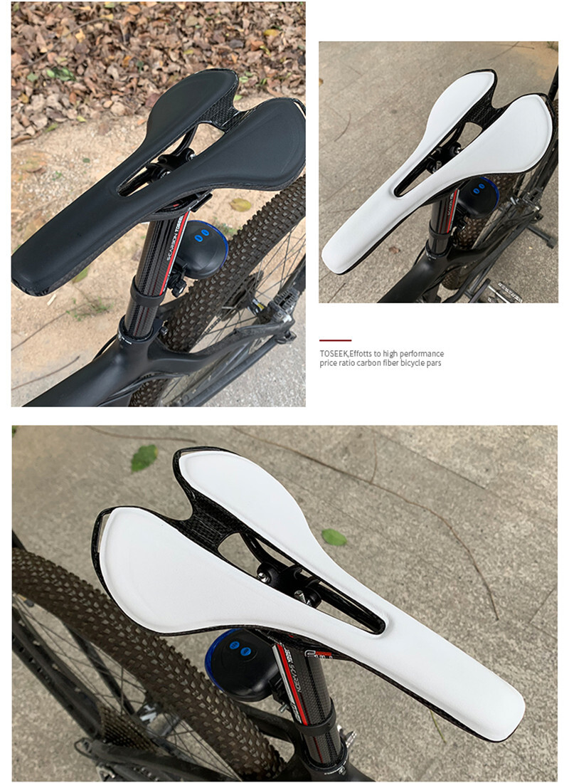 Bicycle Saddle Carbon Fiber Leather Seat Oval Rail MTB Road Racing Bike Saddles