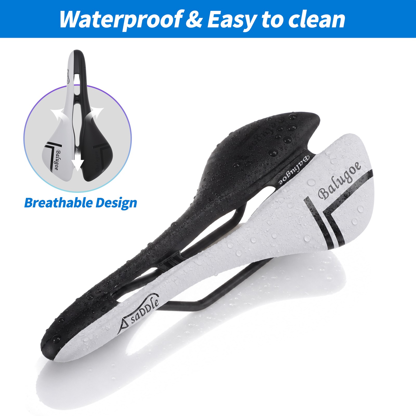 Bike Seat Cushion for Men Women EV Nylon Fiber Waterproof Saddle (Black & White)
