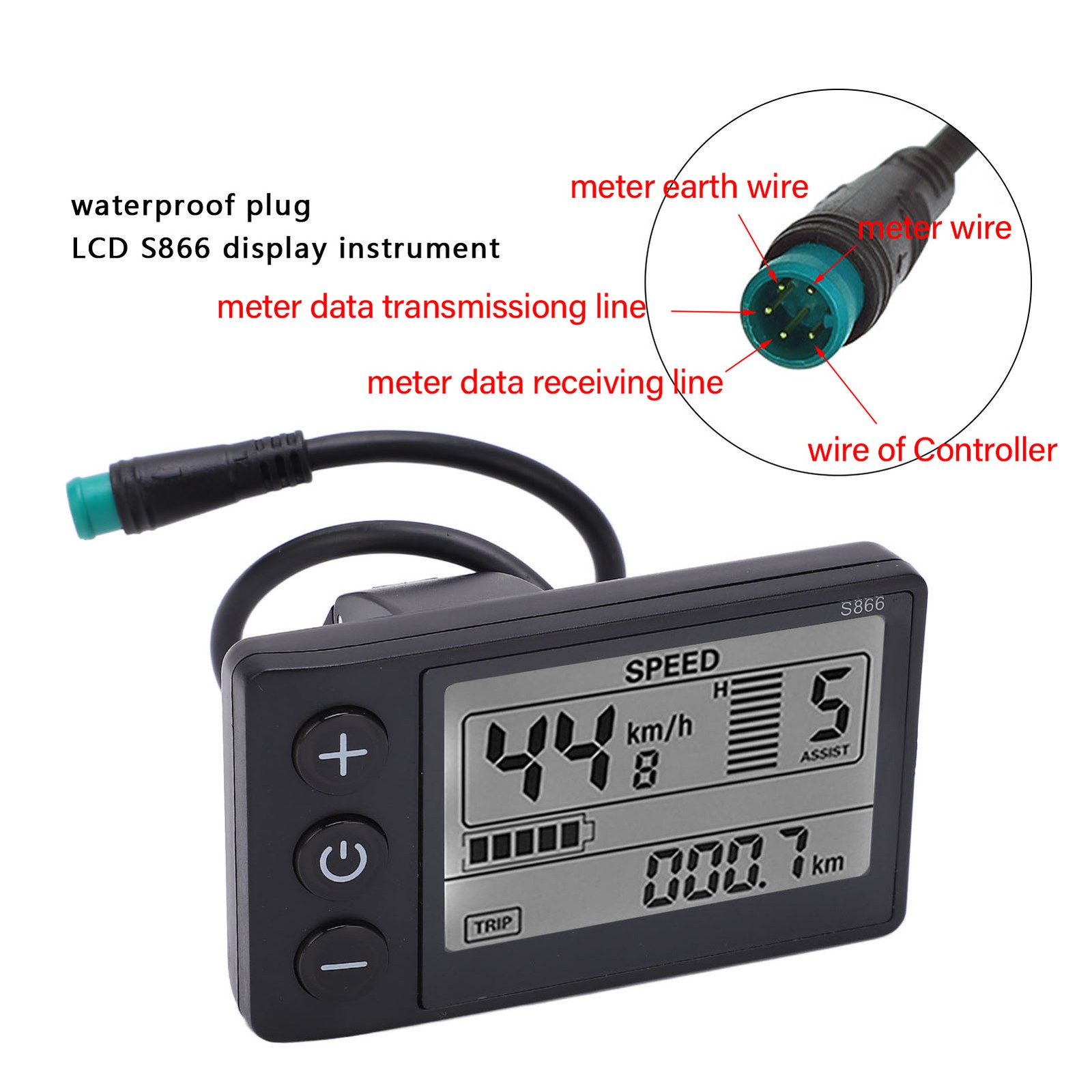 S866 LCD Display 24/36/48V Compatible IP65 Waterproof E-Bike Data Monitor Panel