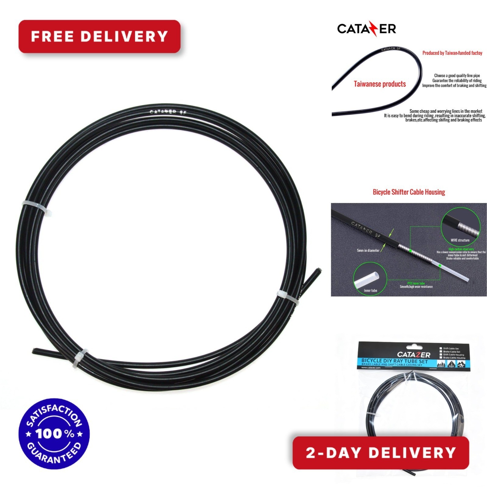 4mm Bike Shift Cable Housing Kit 10ft/50ft Universal Fit