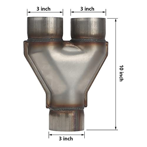 Exhaust 3″ Inlet, Stainless Steel 10″ Long Dual 3″ 3.0inch 10″Long Wide Y Pipe