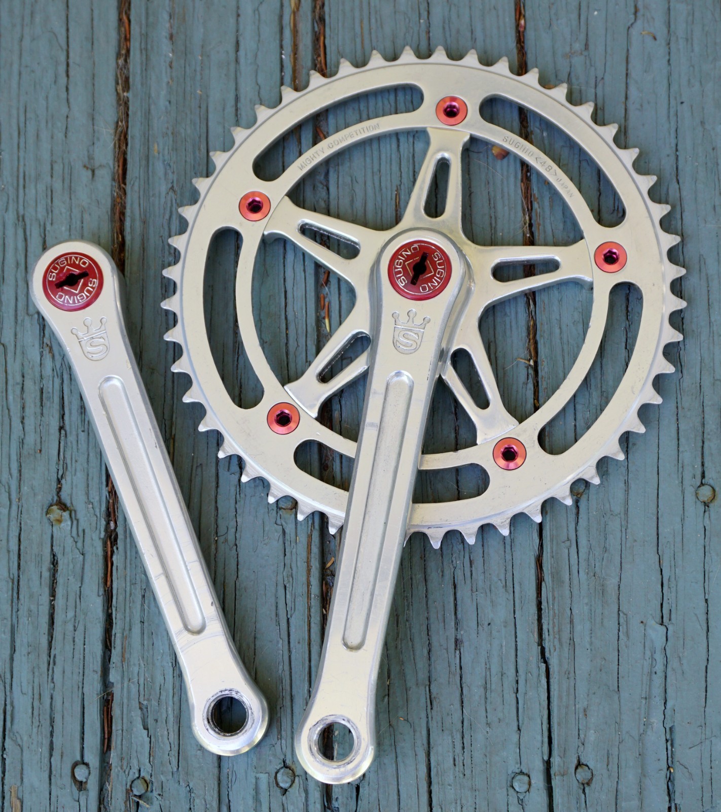 Sugino Mighty Competition Crankset BMX Crank Super Maxy Campagnolo Red Dust Caps