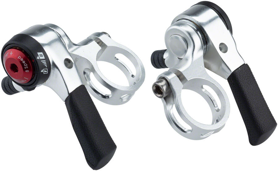 microSHIFT Thumb Shifter Set, 8-Speed, Double/Triple, Compatible, Silver