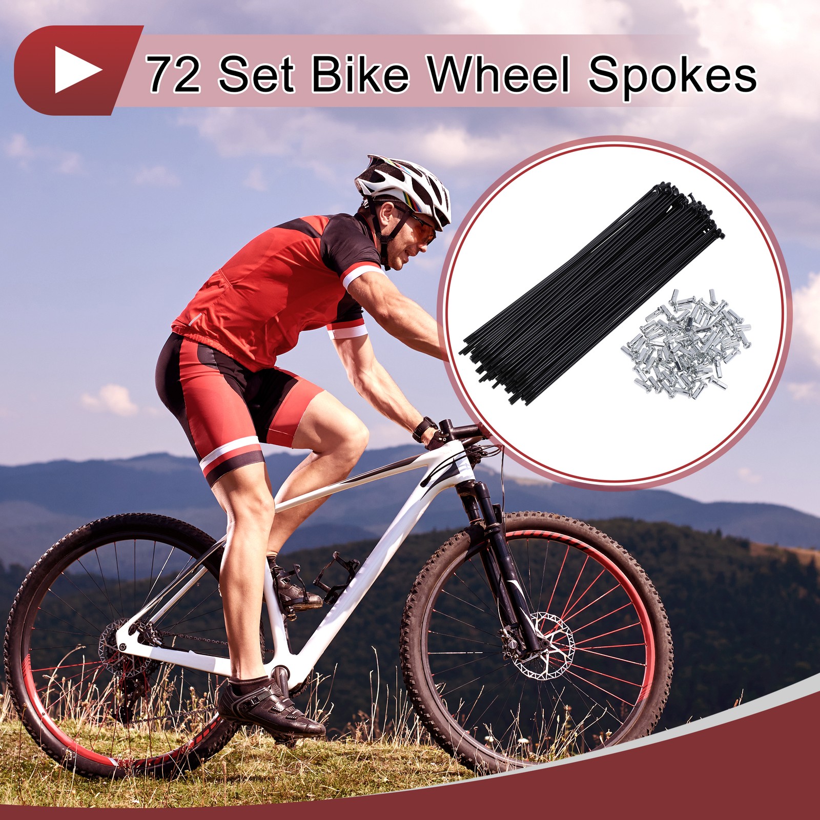 72 Set 13G Bicycle Spokes 185mm Bike Wheel Spokes Carbon Steel Black