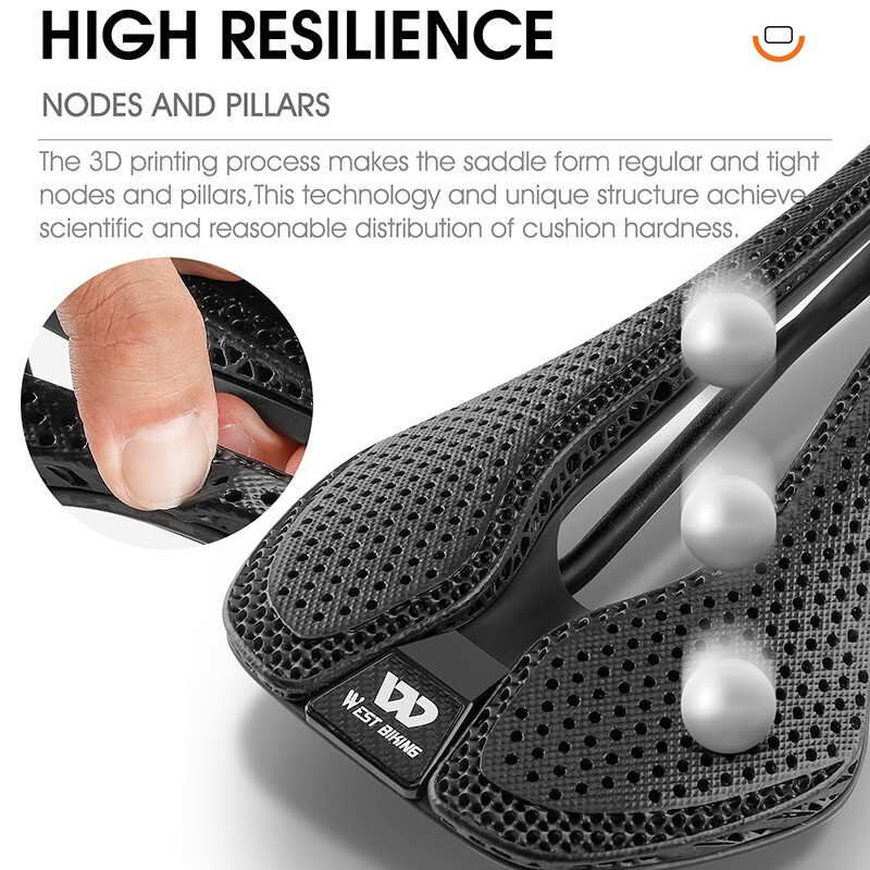 WEST BIKING Carbon Fiber 3D Printed Saddle Ultralight MTB Road Bike Seat Cushion