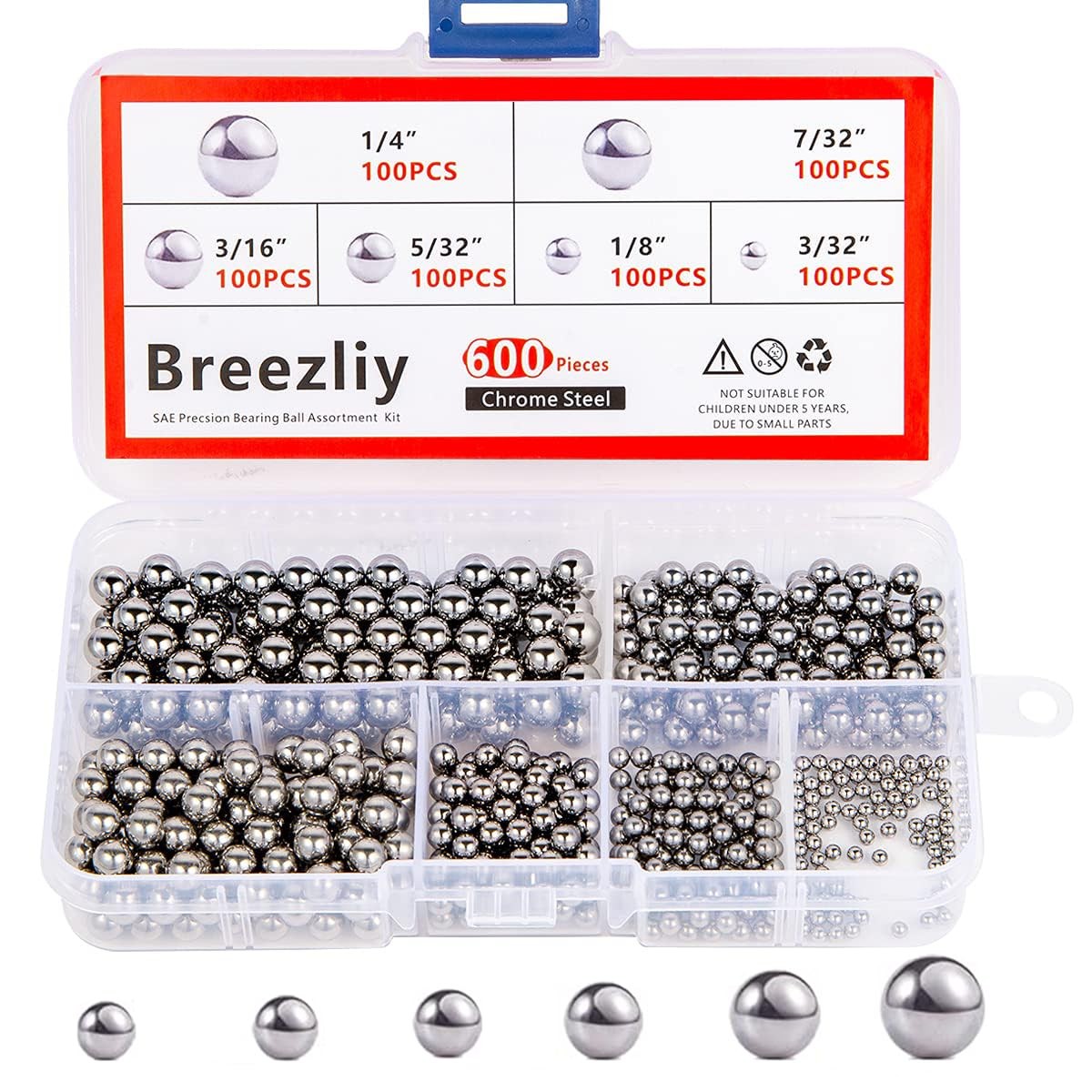 Breezliy 600 Piece 6 Sizes Assorted Loose 600PCS 6 chrome steel Ball