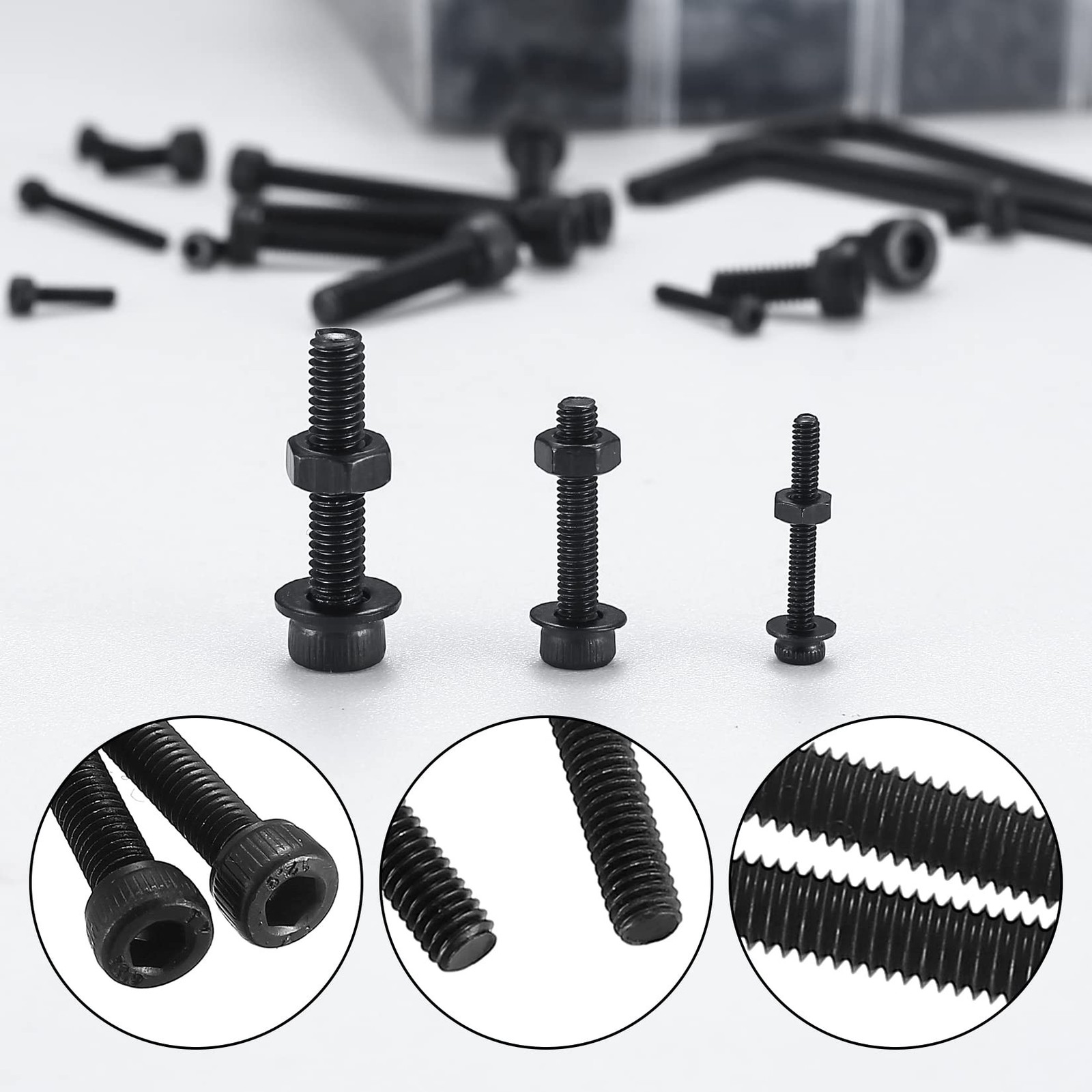 1080 Pcs M2 M3 M4 Hex Button Socket Head Cap Screws Bolts Nuts Flat Washers A…