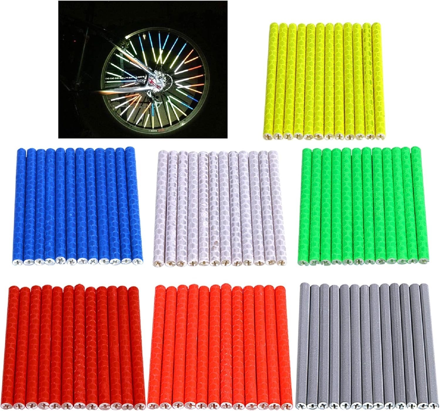 84Pcs/ 7 Sets Bicycle Spoke Skins Wraps Bicycle Wheel Spoke Reflector Reflective