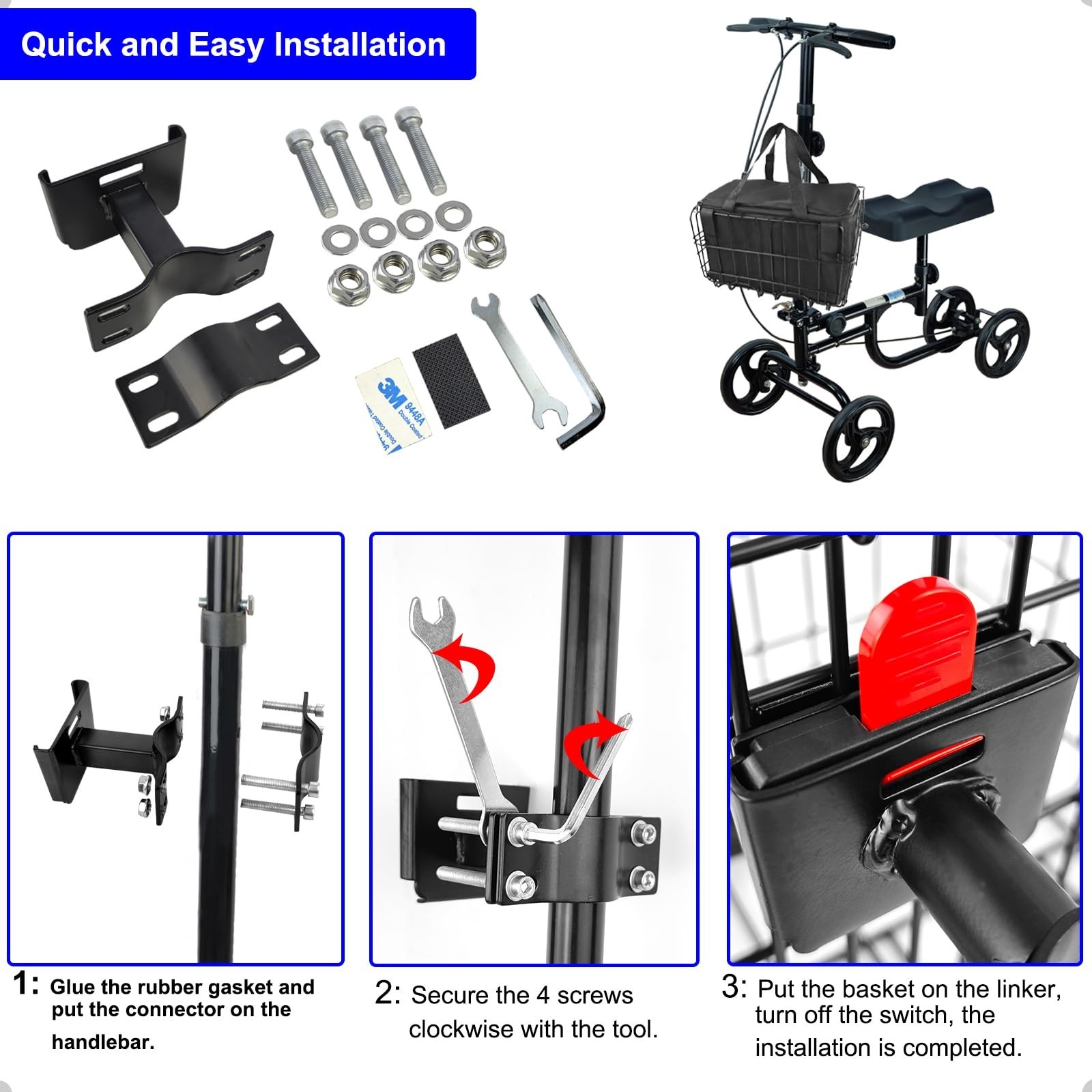 Upgrade Knee Scooter Baskets Accessory, Quick Release Removable Cloth Electri…