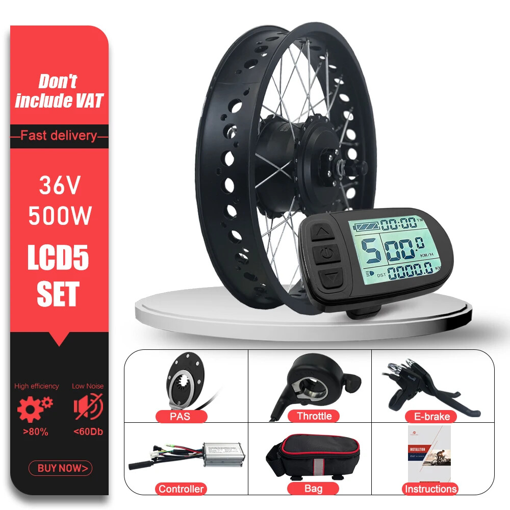 Snow E-bike Conversion Kit 20/26 in 36V 48V 500W Front Brushless Hub Motor Wheel
