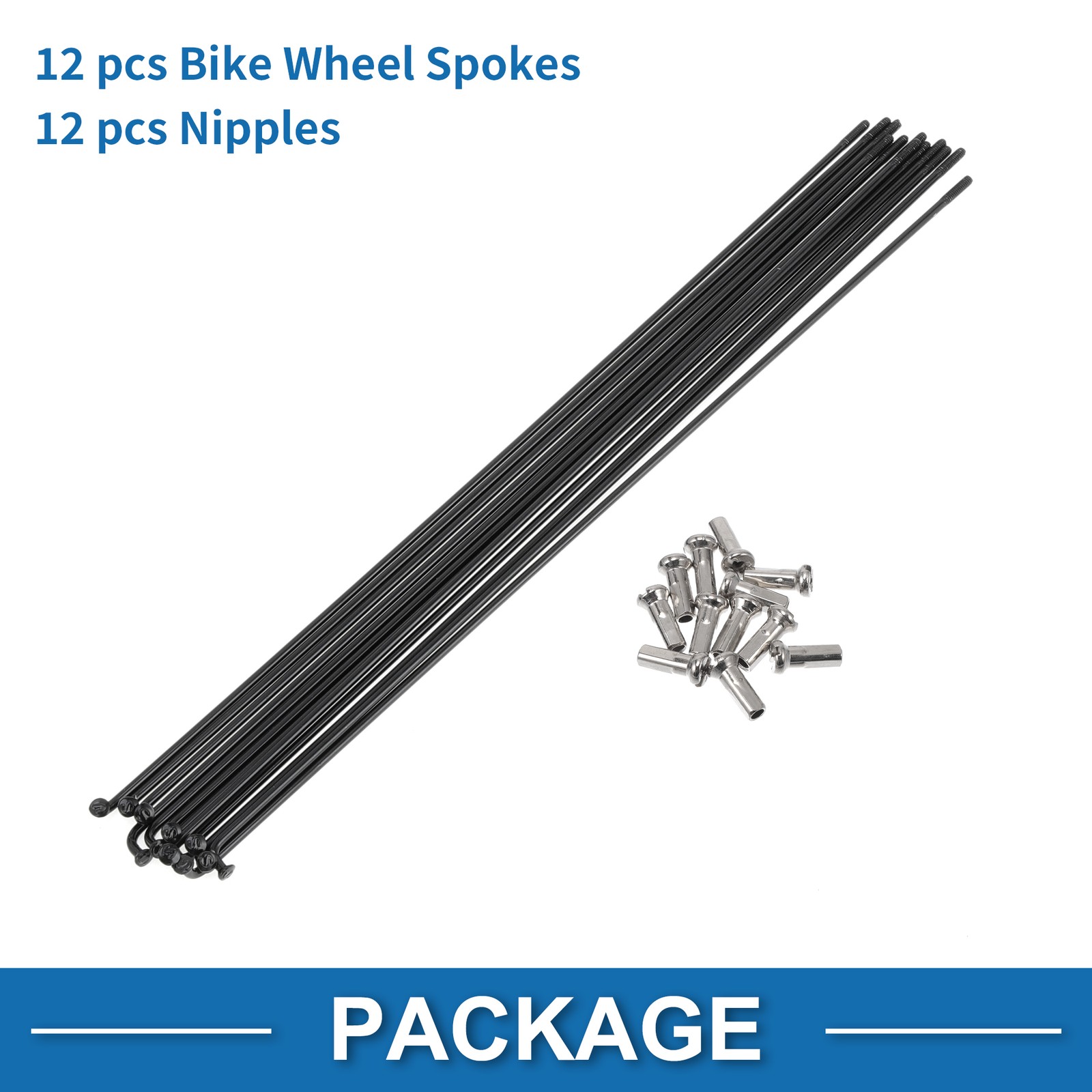 1 Set 14G 225mm Length Bicycle Spokes Nipple 304 Stainless Steel Black Universal