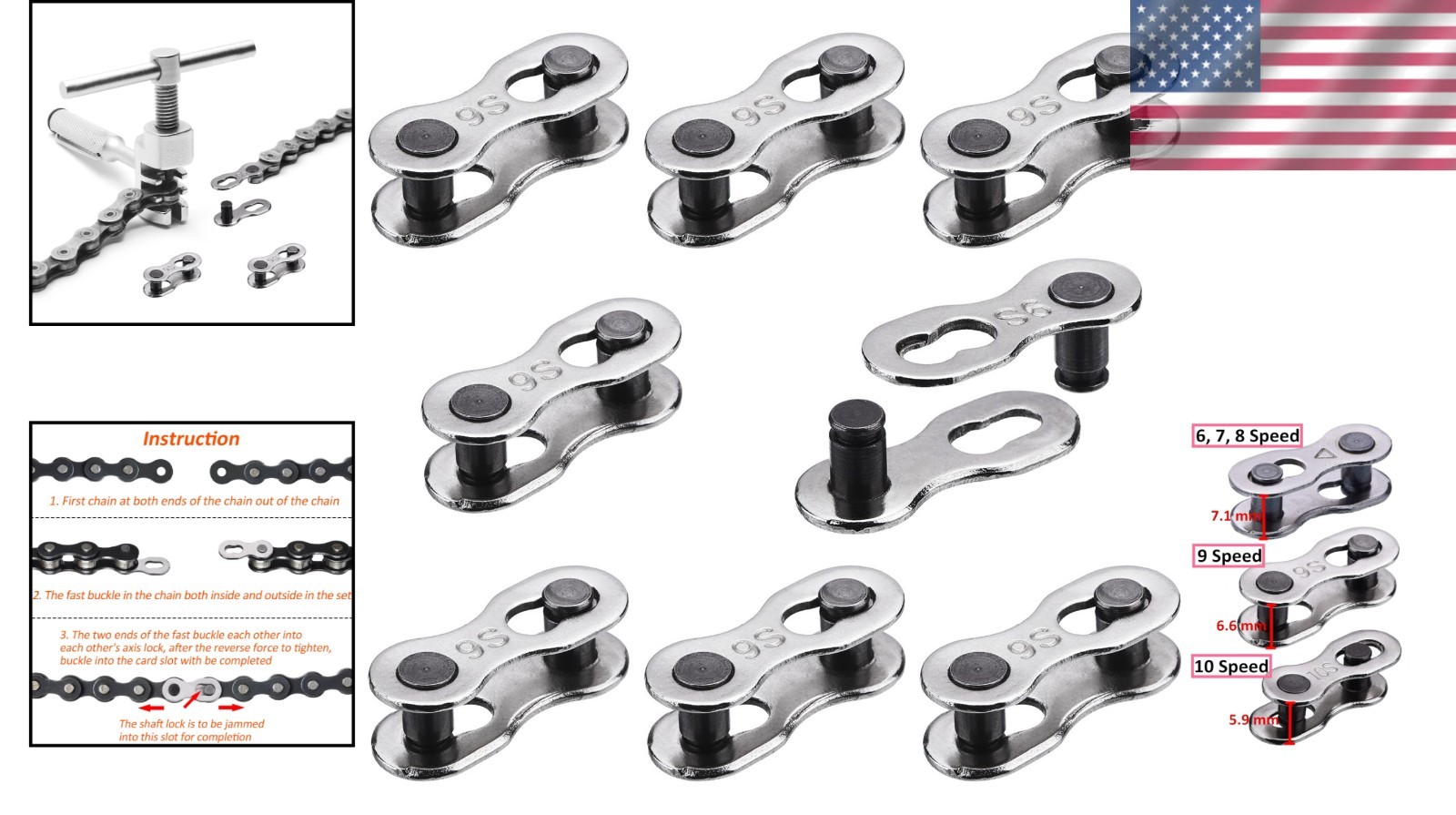8 Pairs Stainless Steel Bicycle Missing Link – Master Link for 6-10 Speed Chains