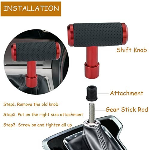 T Shifter Knob Leather Shift Knob Gear Shift Stick Head for Most Manual Red
