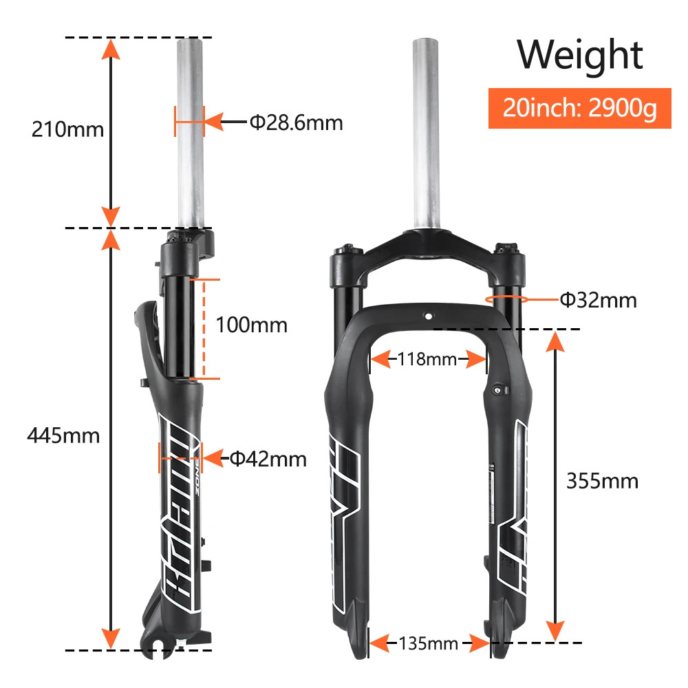 Snow Bike Fork 100/110mm Stroke 20 26 Inch Fat Tire Spring Mechanical Air Fork