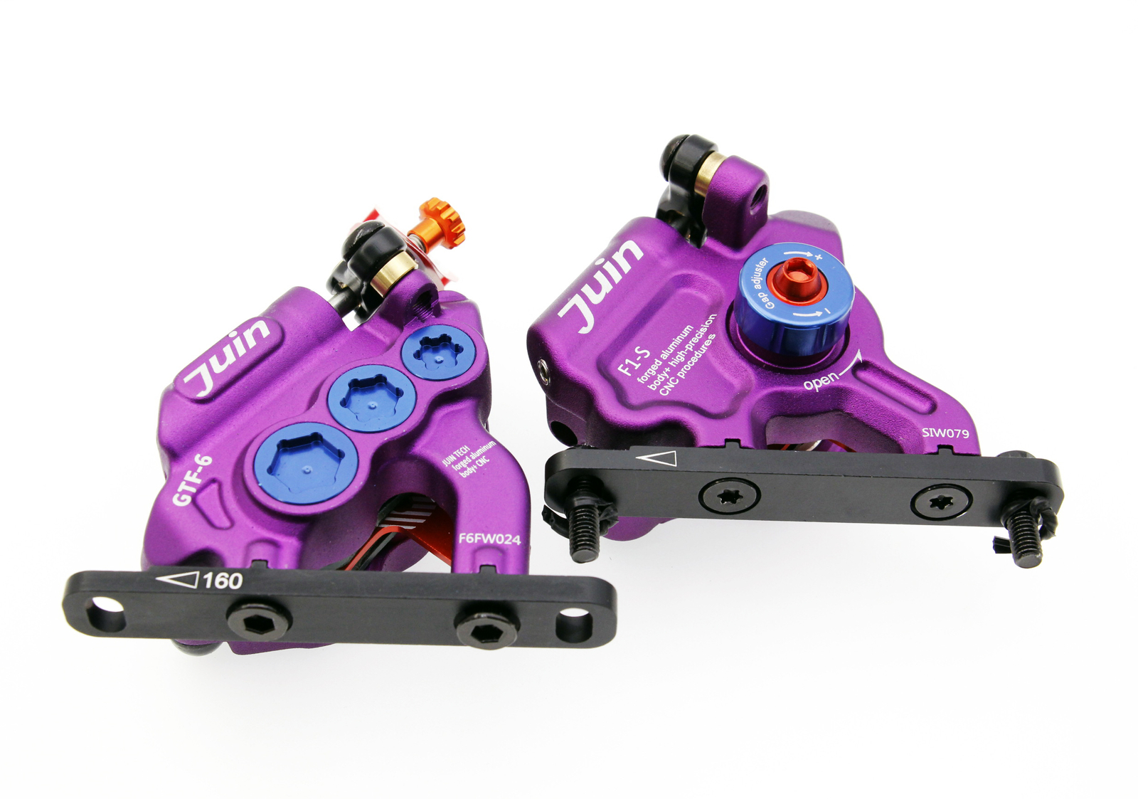 Juin Tech GTF6 Cyclocross Bike 6-Piston Hydraulic Brake Caliper Set Purple