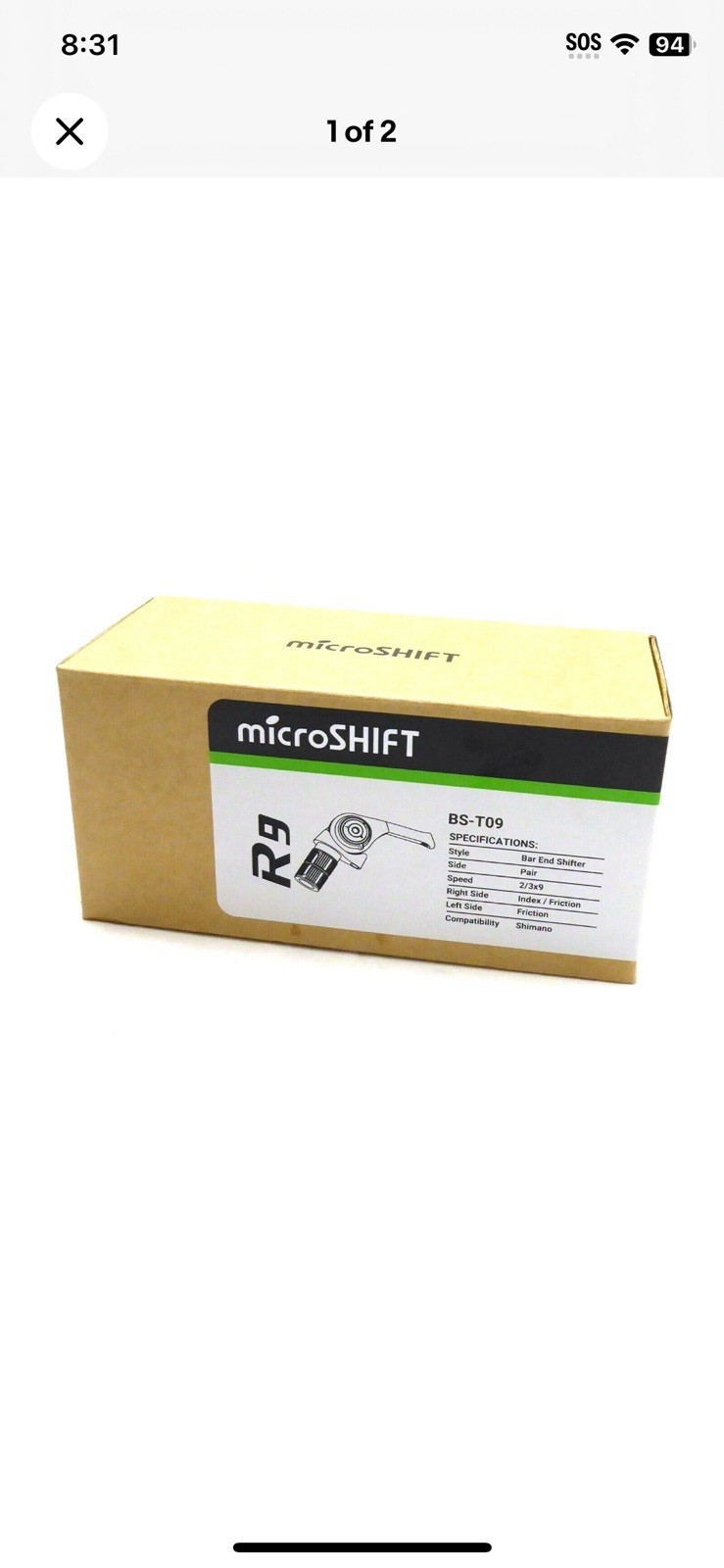 New MicroShift BS-T09 Bar End Shifters 9 Sp Index or Friction, Double or Triple
