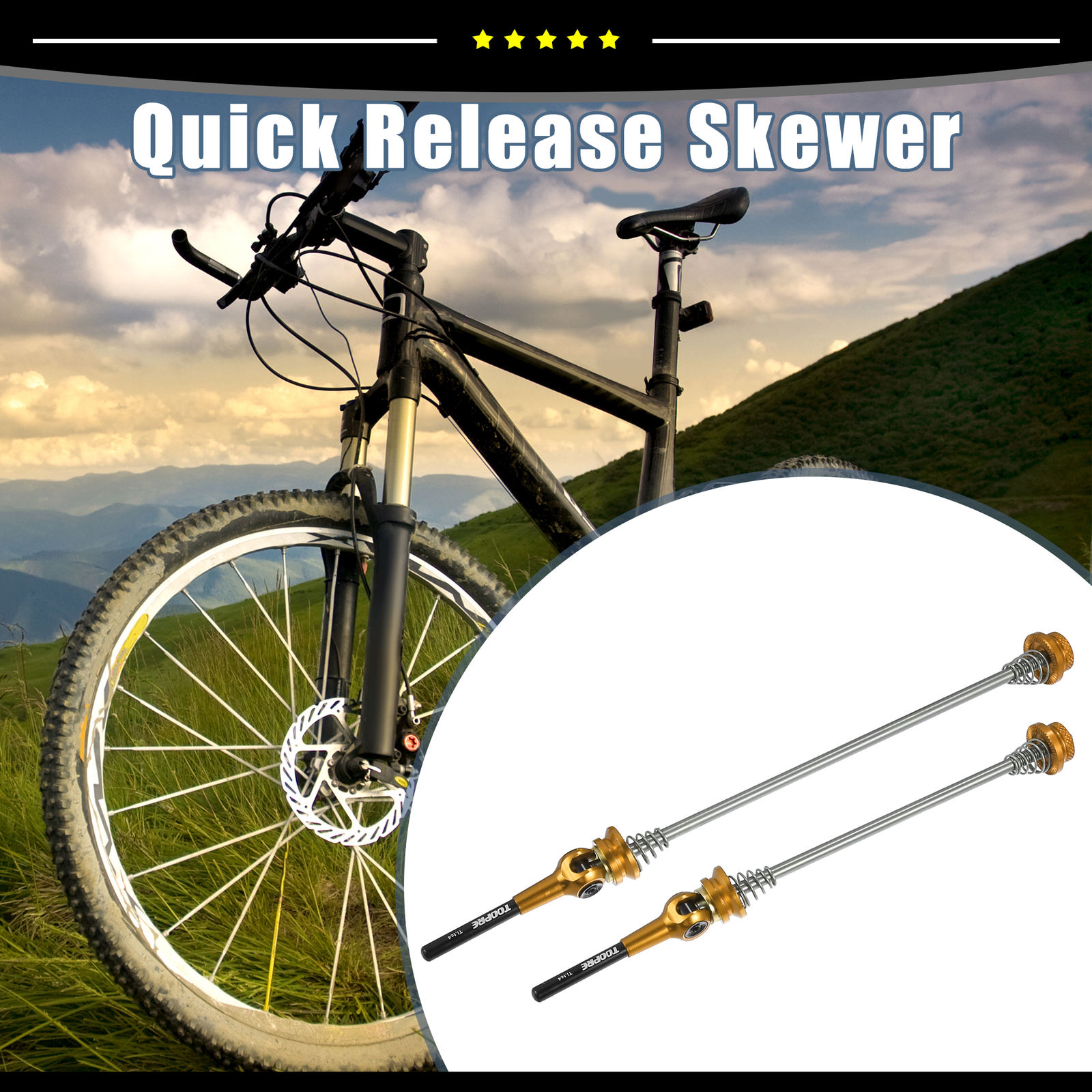 Universal Piece of 2 Bike Quick Release Axles Skewer Lever 140mm 180mm Gold Tone