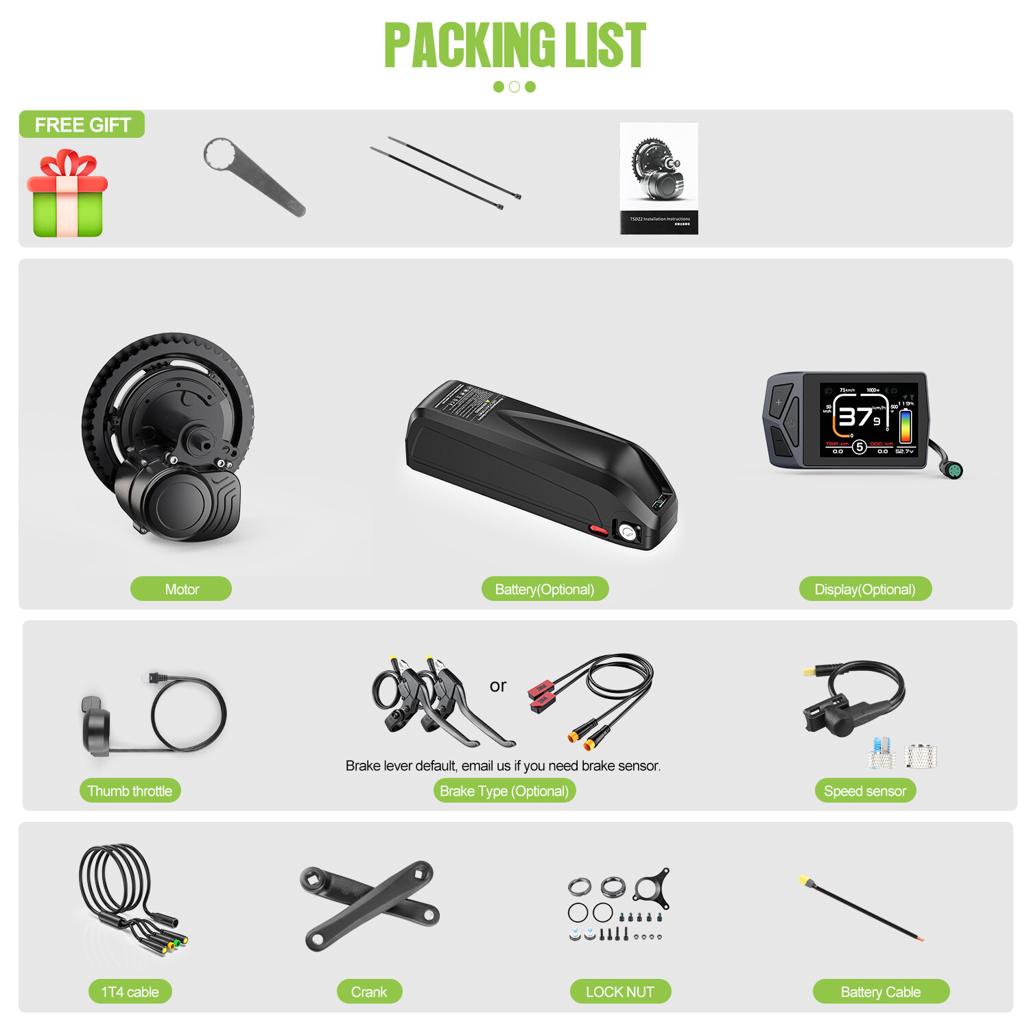 48V750W 68-73mm TSDZ2B Mid Drive Motor DIY Electric Bicycle Conversion Kit USA