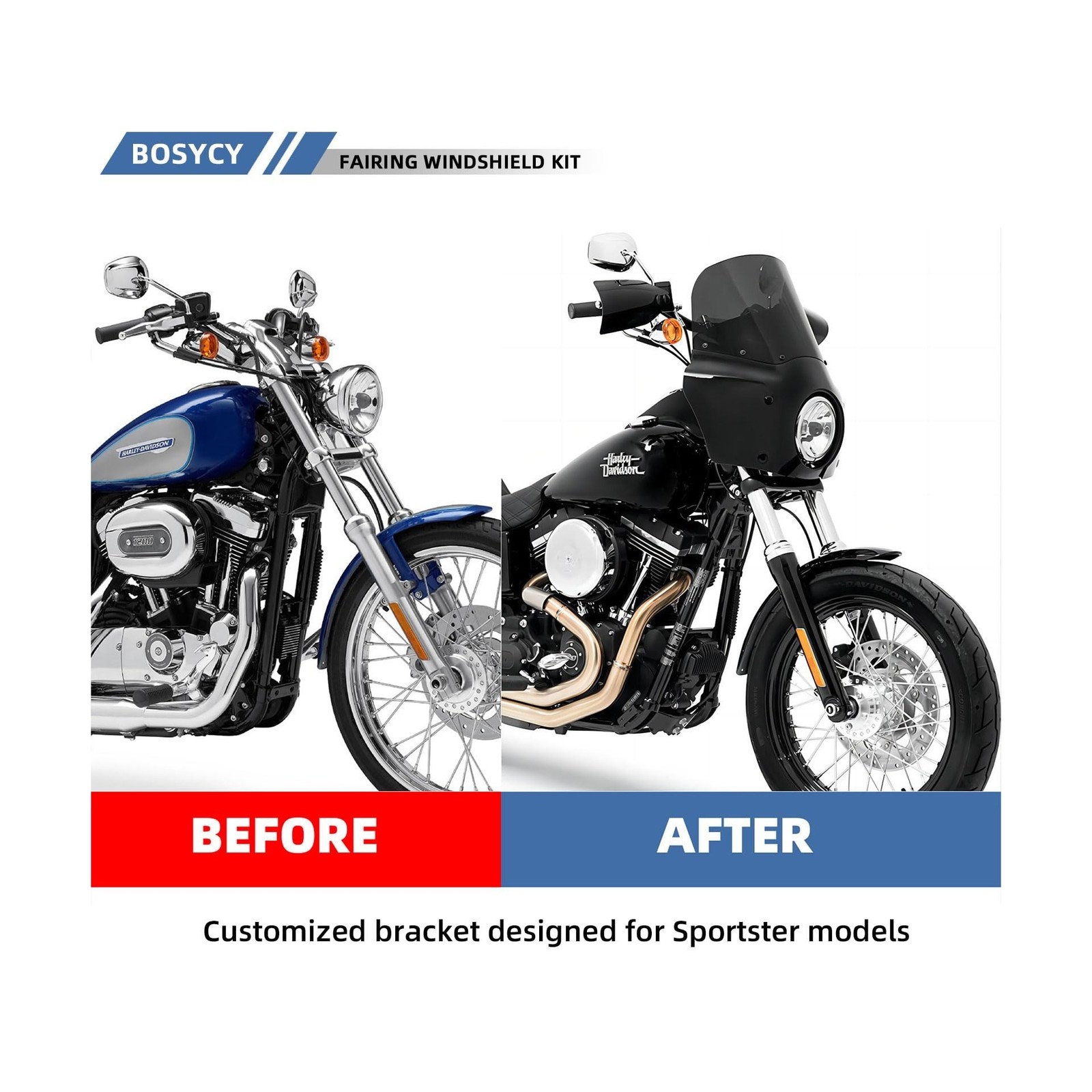 Motorcycle Fairing Windshield Kit, 5.75″ Headlight Fairing 11″ Smoked Motorbi…