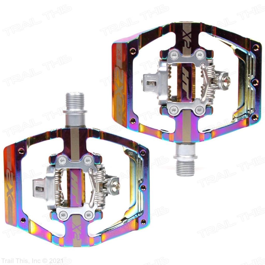 HT Components X2-SX Pedals Oil Slick BMX Style Clipless Bicycle Platform CrMo