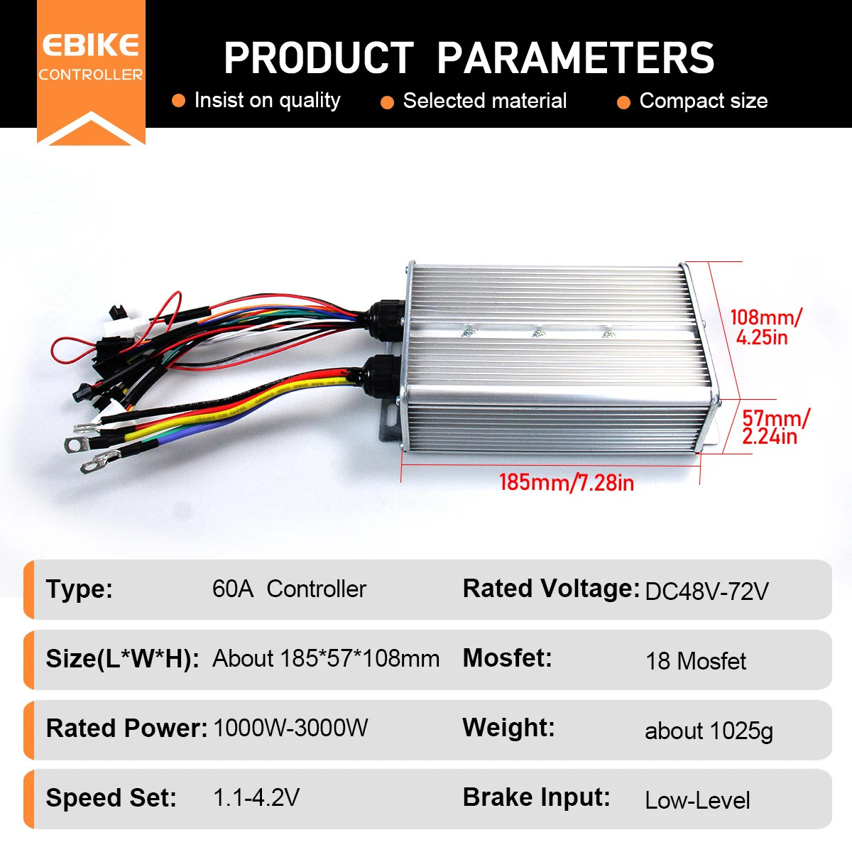 E-bike Controller 48V 52V 60V 72V 60A Sinewave Dual Mode Controller 1000W-3000W
