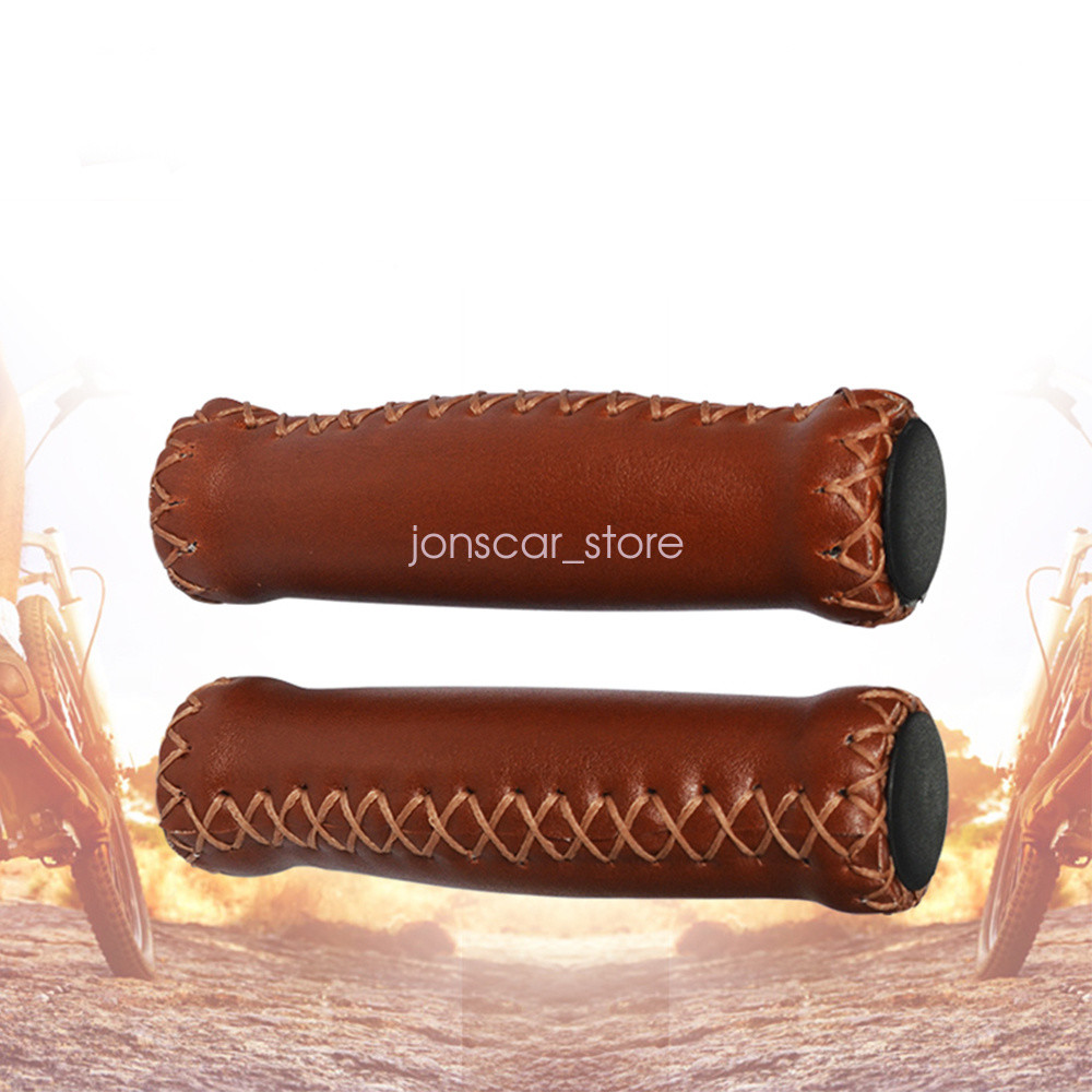 Brown Beach Cruiser Bike Bicycle Leather Handlebar Cover Grips Bar with End Cap