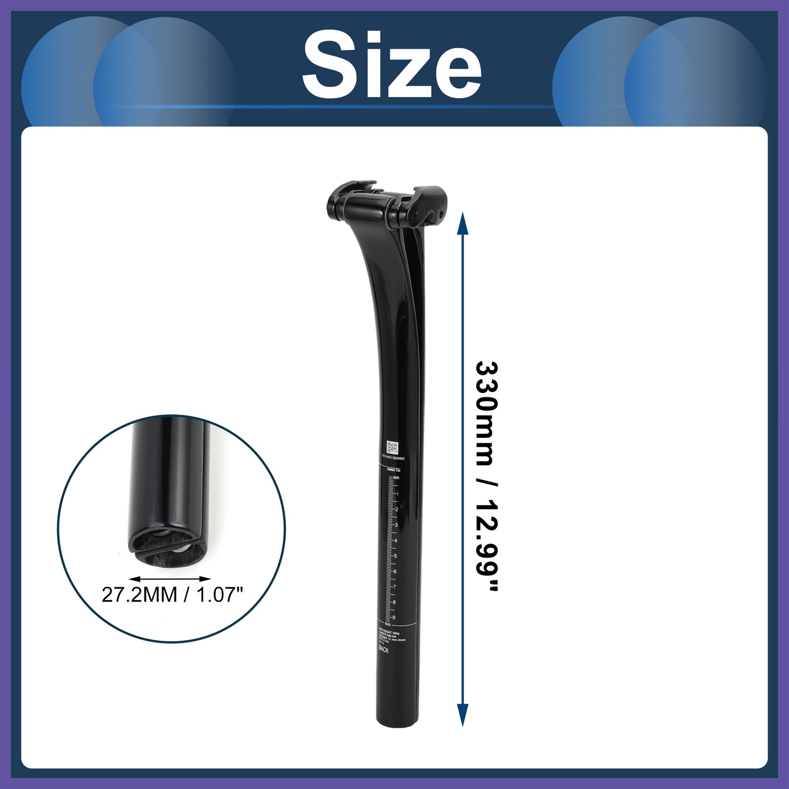Bike Seat Posts 27.2x330mm Carbon Fiber Adjustable Angle Seat 12 mm