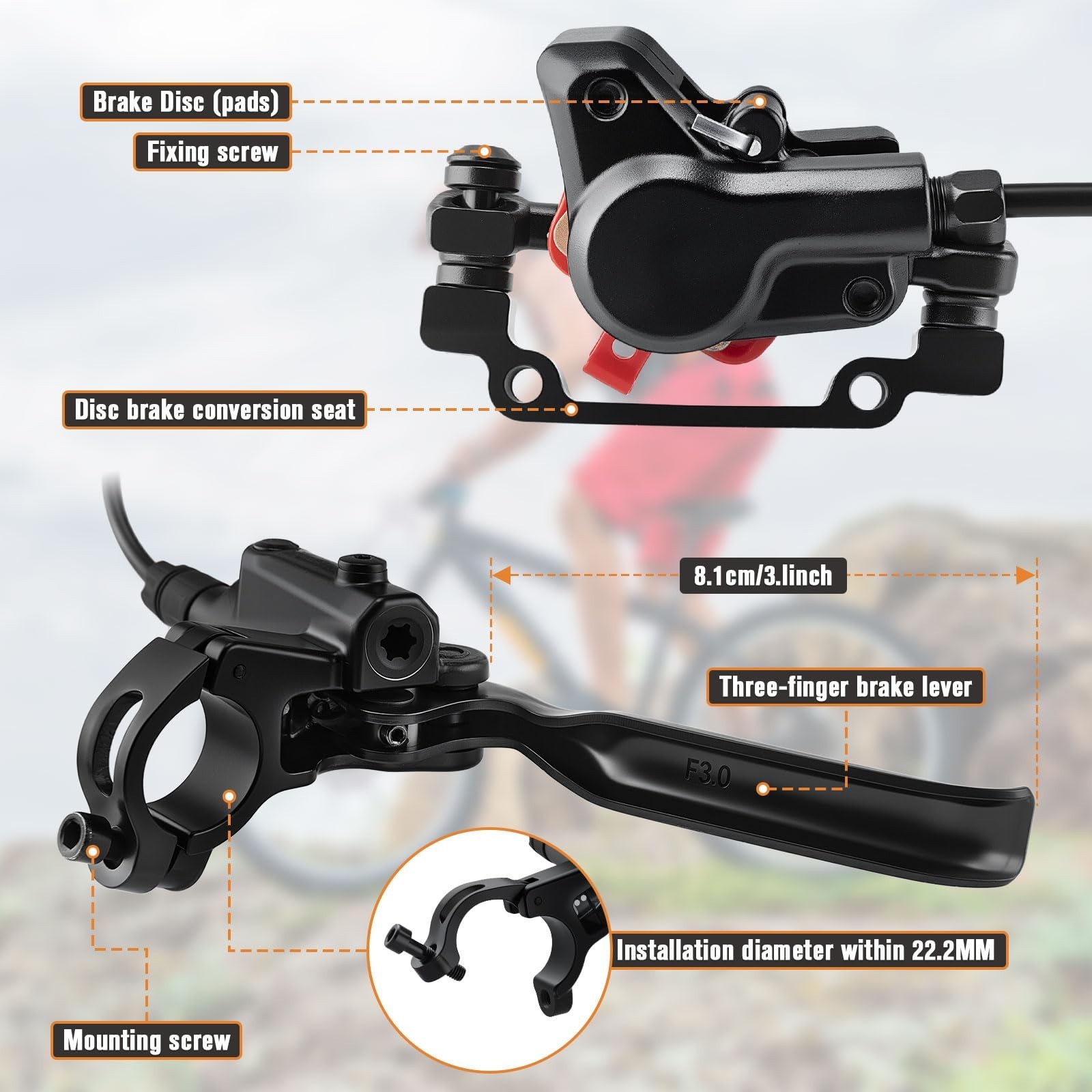 Hydraulic Brakes for E-Bike & Mountain Bike – 160mm Rotors, Ceramic Pads, 4 Pist